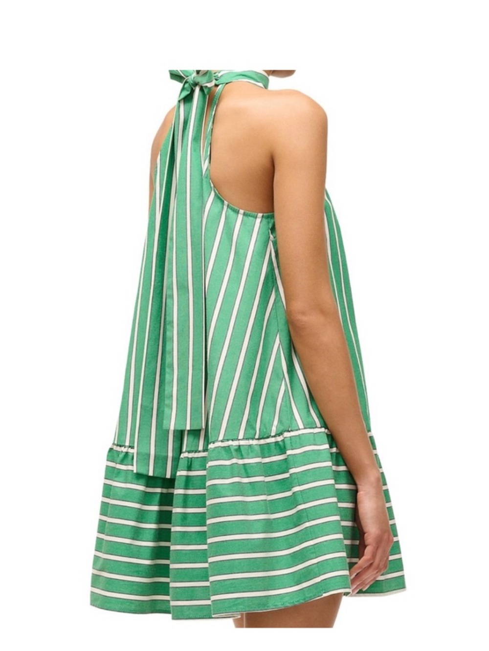 STAUD Green and White Striped Halter Mini Dress - Picture 2 of 6
